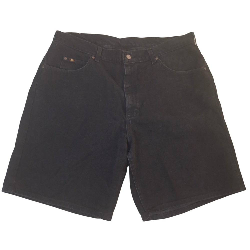 Vintage Lee Black Denim Shorts Men's 40 Relaxed Fit 100% Cotton 8.5"